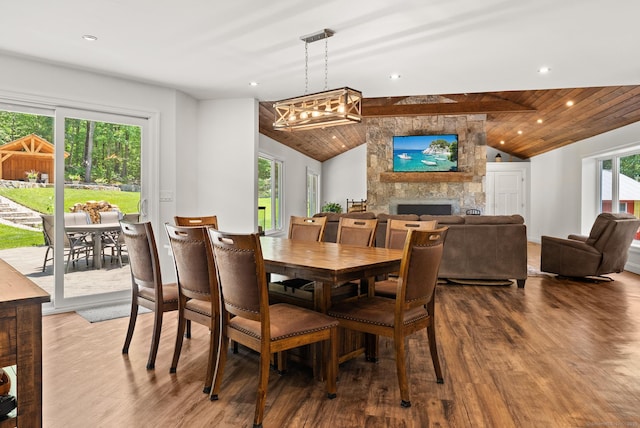85 Good Hill Rd, Roxbury, CT 06783 - dining room featuring wood finished floors, a fireplace, and recessed lighting