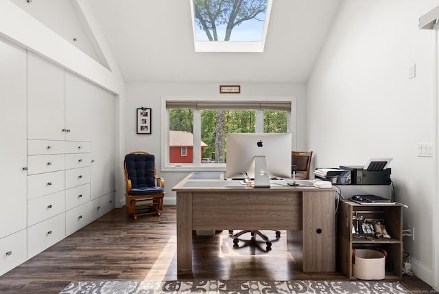 85 Good Hill Rd, Roxbury, CT 06783 - home office with wood finished floors, a skylight, and high vaulted ceiling