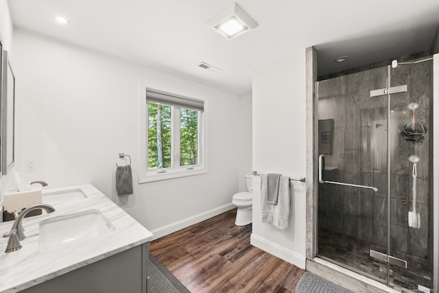 85 Good Hill Rd, Roxbury, CT 06783 - full bath featuring double vanity, wood finished floors, a stall shower, and recessed lighting