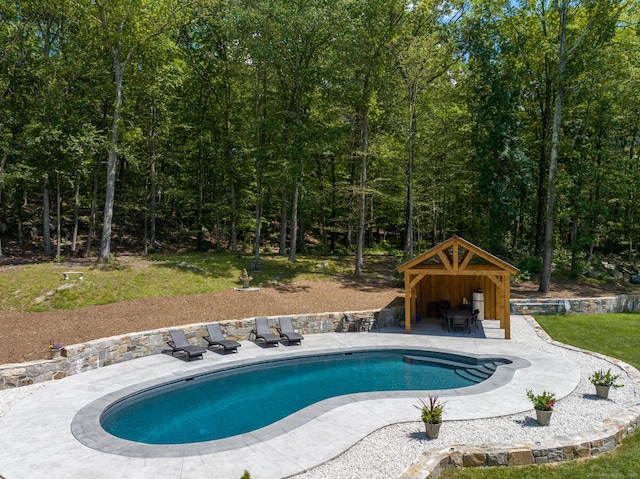 85 Good Hill Rd, Roxbury, CT 06783 - outdoor pool with a gazebo, a patio, and a wooded view