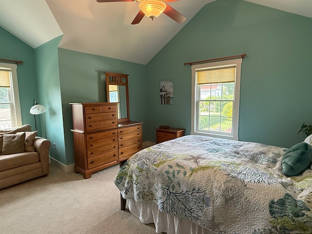 5 Lees Ct, Stonington, CT 06378 - bedroom with vaulted ceiling, multiple windows, carpet floors, and a ceiling fan