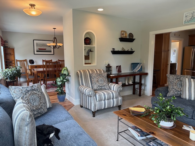 5 Lees Ct, Stonington, CT 06378 - living area featuring a chandelier and light carpet