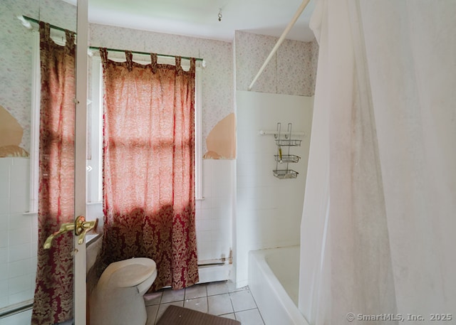 2 Rolf Dr, Danbury, CT 06810 - full bath featuring tile patterned flooring, wallpapered walls, and shower / bath combo