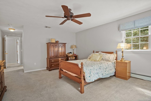 6 Robert Frost Dr, Shelton, CT 06484 - bedroom featuring light colored carpet, a baseboard heating unit, and ceiling fan
