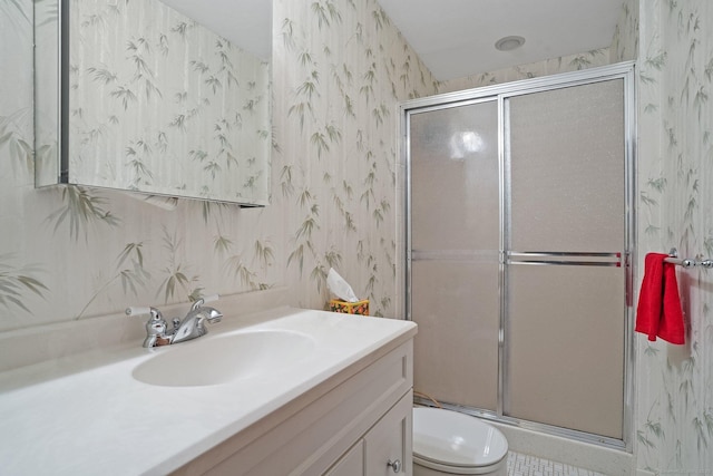 6 Robert Frost Dr, Shelton, CT 06484 - full bath featuring wallpapered walls, vanity, and a stall shower