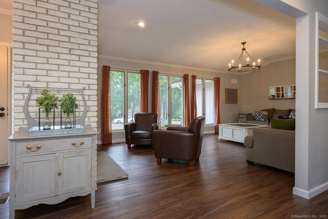66 Del Prado Dr, Bristol, CT 06010 - living area with crown molding, a chandelier, and dark wood-style flooring