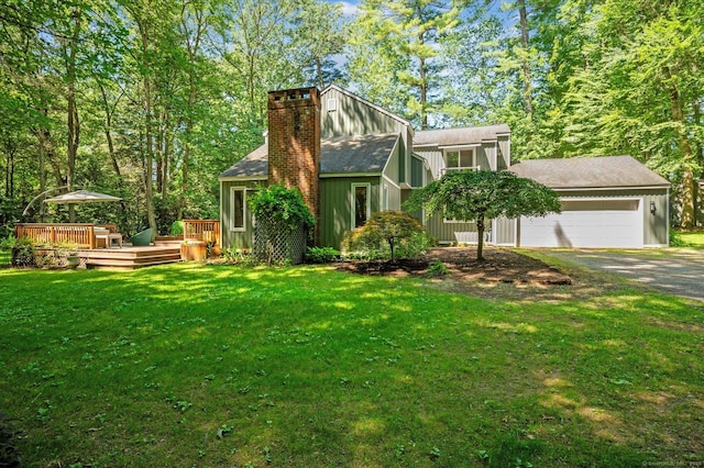 25 Tall Wood Holw, Avon, CT 06001 - view of front facade with a chimney, a front lawn, a shingled roof, and a wooden deck
