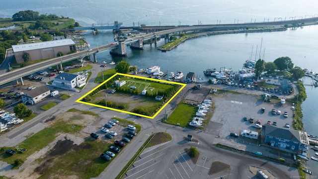 377 Mago Point Way Unit 1, Waterford, CT 06385 - aerial overview of property's location featuring a notable bridge, a nearby body of water, and property boundaries highlighted