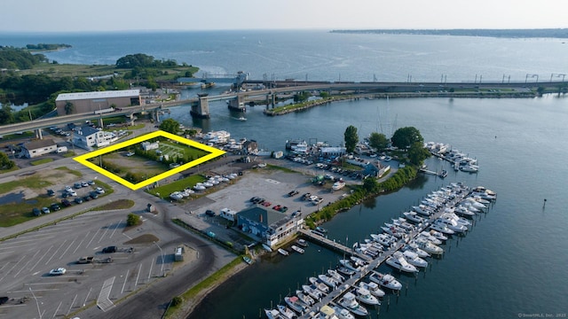 377 Mago Point Way Unit 1, Waterford, CT 06385 - aerial overview of property's location with a nearby body of water, property parcel outlined, and a notable bridge