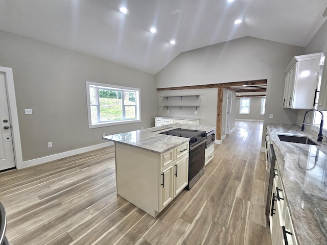 203 Old Jewett City Rd, Preston, CT 06365 - kitchen featuring stainless steel appliances, light wood-style flooring, healthy amount of natural light, vaulted ceiling, and recessed lighting