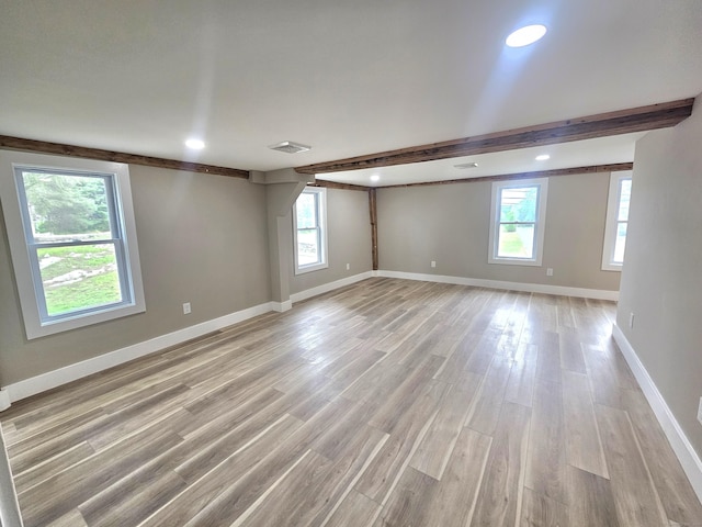 203 Old Jewett City Rd, Preston, CT 06365 - spare room featuring light wood-type flooring, healthy amount of natural light, beamed ceiling, and recessed lighting