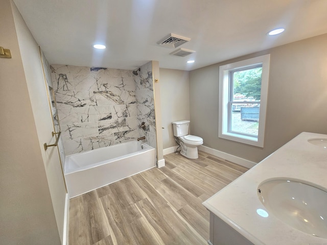 203 Old Jewett City Rd, Preston, CT 06365 - full bathroom with double vanity, shower / bath combination, recessed lighting, and wood finished floors