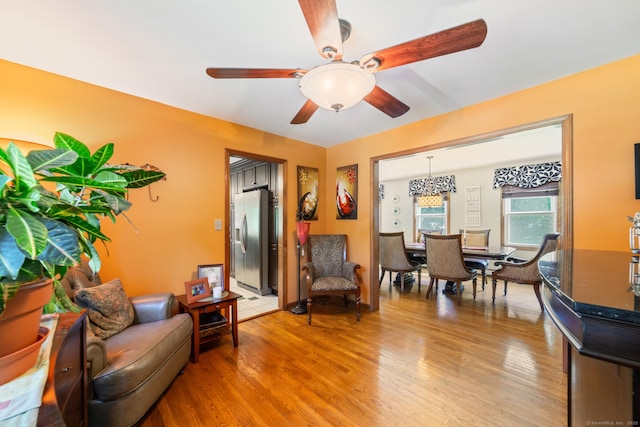 48 Greenwood Cir, Seymour, CT 06483 - sitting room with light wood-style flooring and a ceiling fan