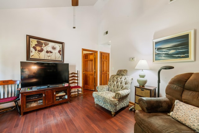 48 Greenwood Cir, Seymour, CT 06483 - living room with dark wood-style floors and high vaulted ceiling