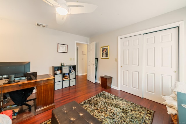 48 Greenwood Cir, Seymour, CT 06483 - office space featuring dark wood finished floors and ceiling fan