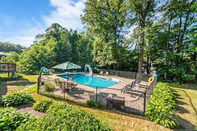 48 Greenwood Cir, Seymour, CT 06483 - view of pool featuring a water slide and a patio