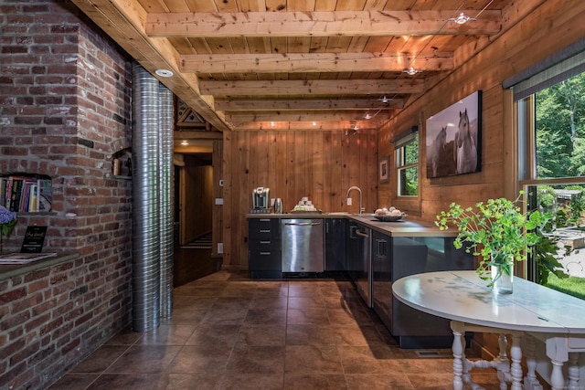 10 Firetower Rd, Killingworth, CT 06419 - bar featuring a wood ceiling with exposed beams, stainless steel dishwasher, and wood walls