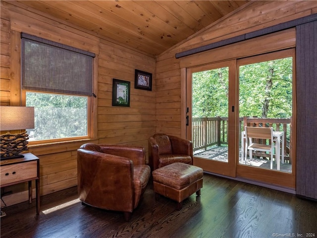 10 Firetower Rd, Killingworth, CT 06419 - sitting room with vaulted ceiling, plenty of natural light, wood finished floors, wooden walls, and wood ceiling
