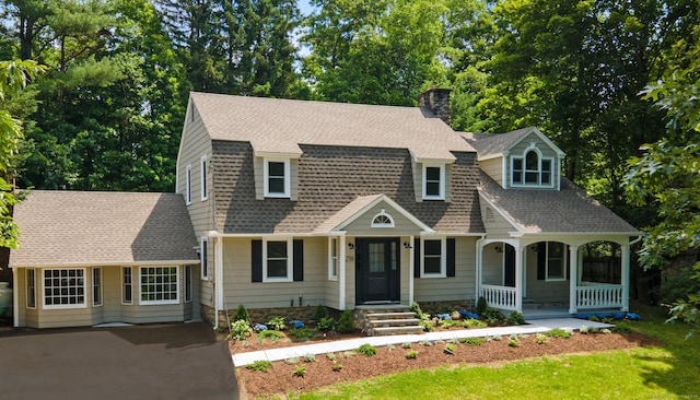 238 N St, Watertown, CT 06795 - view of front of house featuring a chimney, a porch, and a shingled roof