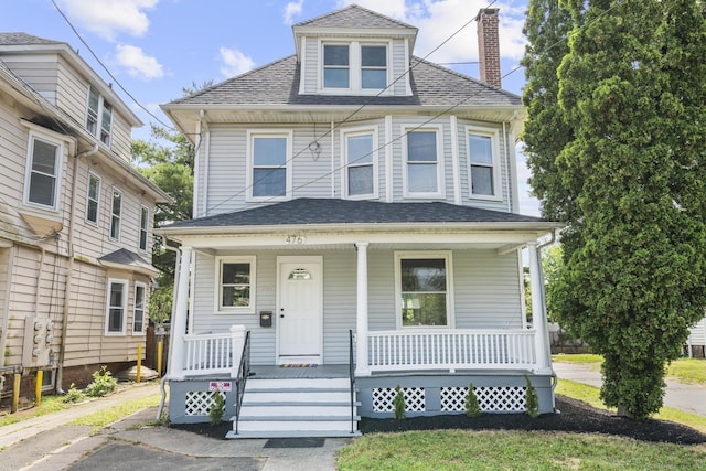 476 Washington Ave, West Haven, CT 06516 - traditional style home with a porch, a chimney, and a shingled roof