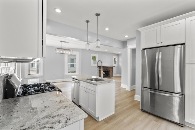 476 Washington Ave, West Haven, CT 06516 - kitchen featuring stainless steel appliances, light wood-style flooring, white cabinetry, and recessed lighting