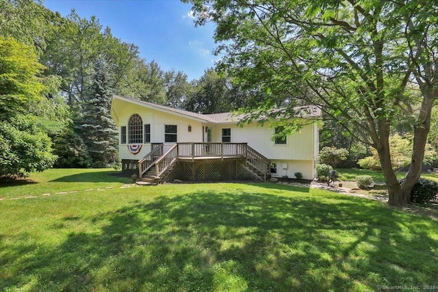 9 Madrina Ln, Madison, CT 06443 - back of house featuring stairs, a yard, and a wooden deck