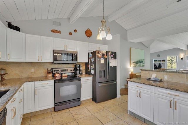 9 Madrina Ln, Madison, CT 06443 - kitchen with stainless steel appliances, backsplash, white cabinets, and stone countertops