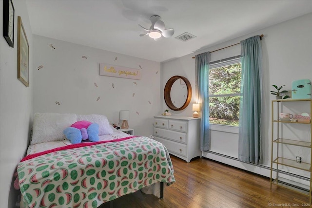 9 Madrina Ln, Madison, CT 06443 - bedroom with a baseboard heating unit, wood finished floors, and ceiling fan