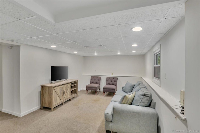 9 Madrina Ln, Madison, CT 06443 - living area featuring light colored carpet, a paneled ceiling, and recessed lighting