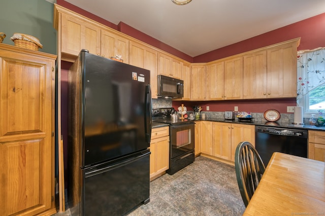 2 Warren Gln, Burlington, CT 06013 - kitchen featuring black appliances, light brown cabinets, and backsplash