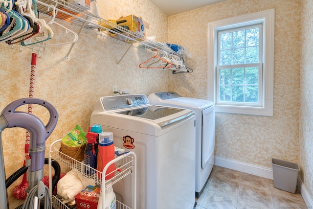 2 Warren Gln, Burlington, CT 06013 - washroom with healthy amount of natural light, washing machine and clothes dryer, wallpapered walls, and tile patterned floors