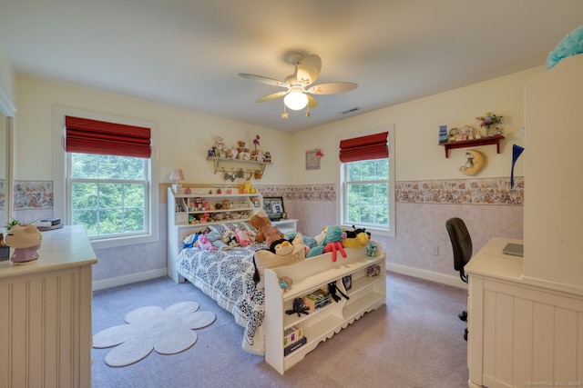 2 Warren Gln, Burlington, CT 06013 - bedroom with carpet, a wainscoted wall, a ceiling fan, and a desk