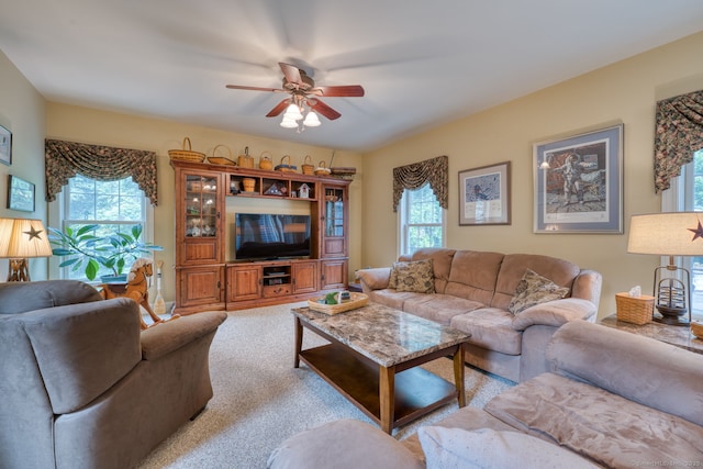 2 Warren Gln, Burlington, CT 06013 - carpeted living room with ceiling fan