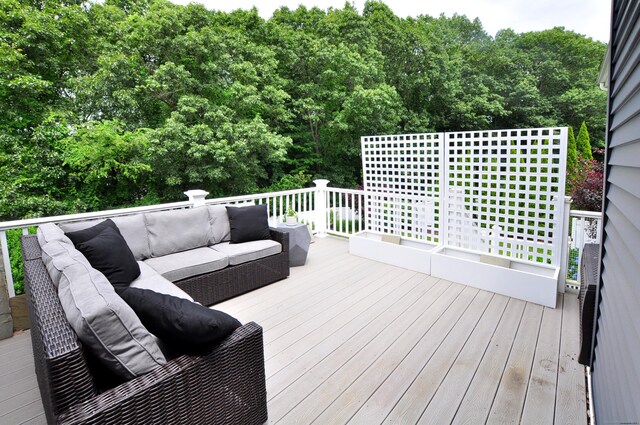 419 Briarwood Dr, Manchester, CT 06040 - wooden deck with an outdoor hangout area