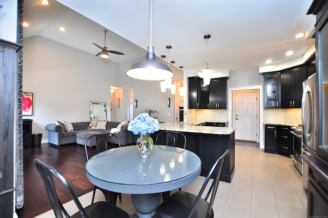 419 Briarwood Dr, Manchester, CT 06040 - dining room featuring ceiling fan, recessed lighting, and lofted ceiling