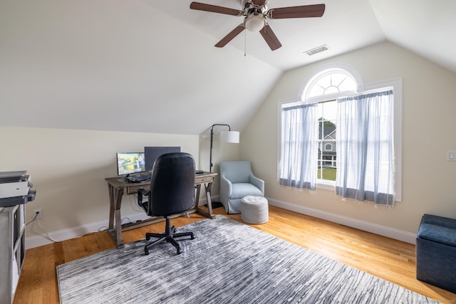 11 Mariani Dr, Southington, CT 06489 - office area featuring ceiling fan, wood finished floors, and lofted ceiling