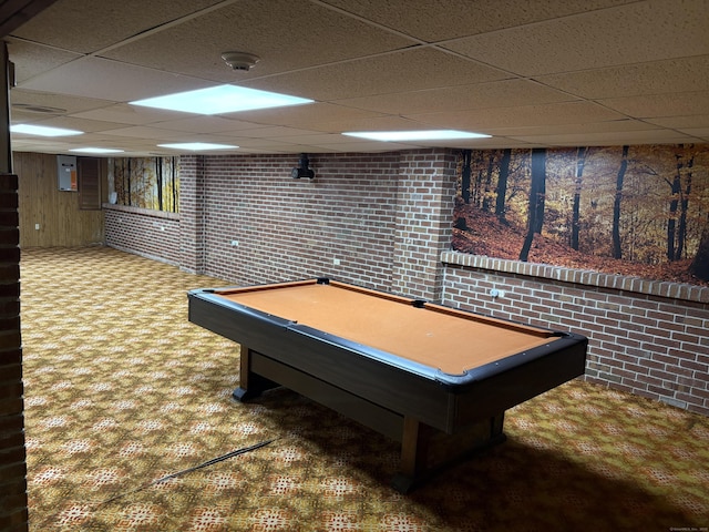 15 S Meadow Dr, Danbury, CT 06811 - recreation room with a drop ceiling, brick wall, and billiards