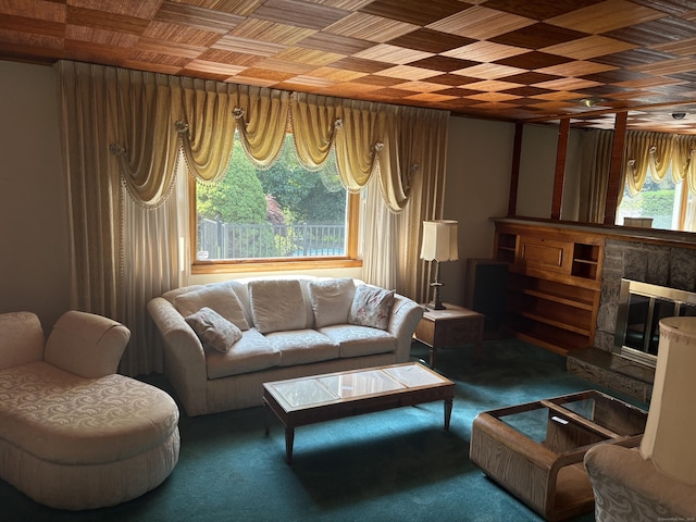 15 S Meadow Dr, Danbury, CT 06811 - carpeted living area with a fireplace with raised hearth