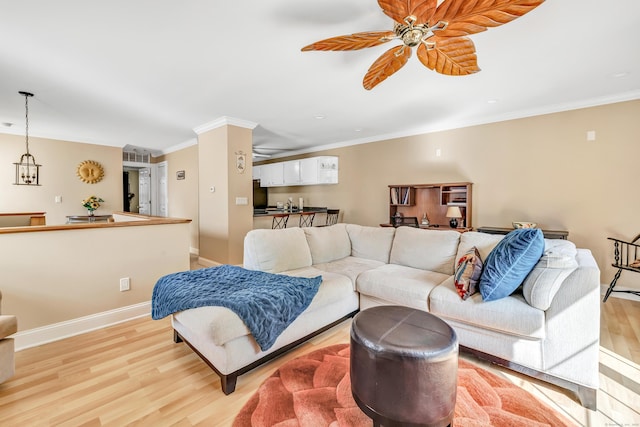 97 Ferry Ct Unit 97, Stratford, CT 06615 - living area with a ceiling fan, light wood-style flooring, and ornamental molding