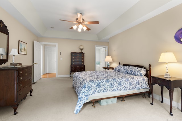 2 Spinnaker Dr Unit 2, East Lyme, CT 06357 - bedroom with light carpet, a raised ceiling, and a ceiling fan