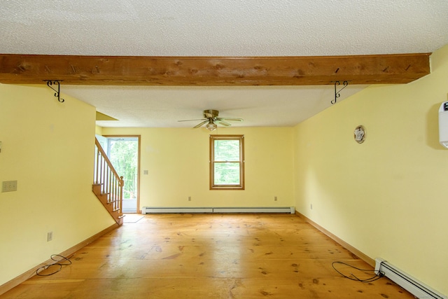 132 Wade Rd, Pomfret, CT 06259 - spare room featuring a baseboard heating unit, a baseboard radiator, beamed ceiling, healthy amount of natural light, and a ceiling fan