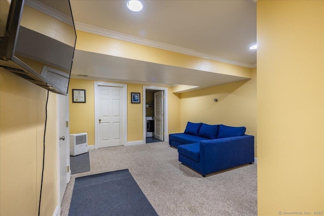 70 Albemarle St, Bridgeport, CT 06606 - finished basement with carpet, ornamental molding, and recessed lighting