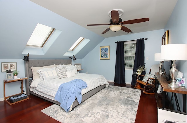 362 Main St, Meriden, CT 06451 - bedroom featuring a skylight, wood finished floors, vaulted ceiling, and ceiling fan