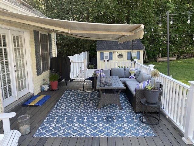 362 Main St, Meriden, CT 06451 - deck with an outdoor living space, an outbuilding, and a grill