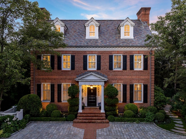 354 S Ave, New Canaan, CT 06840 - colonial home featuring brick siding and a chimney