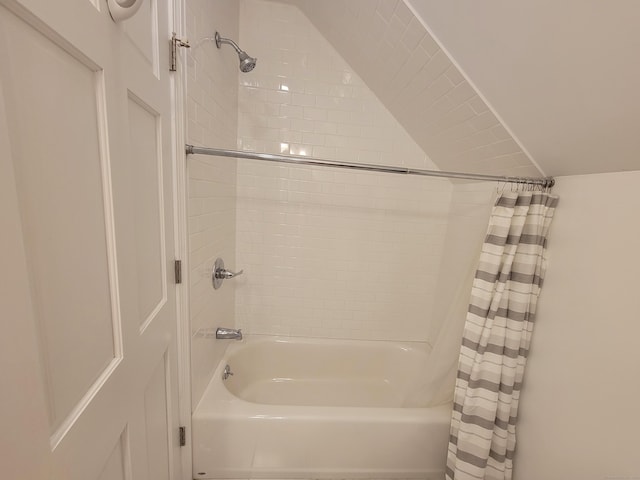 87 Fairview Ave, West Haven, CT 06516 - full bath featuring shower / bath combo with shower curtain and vaulted ceiling
