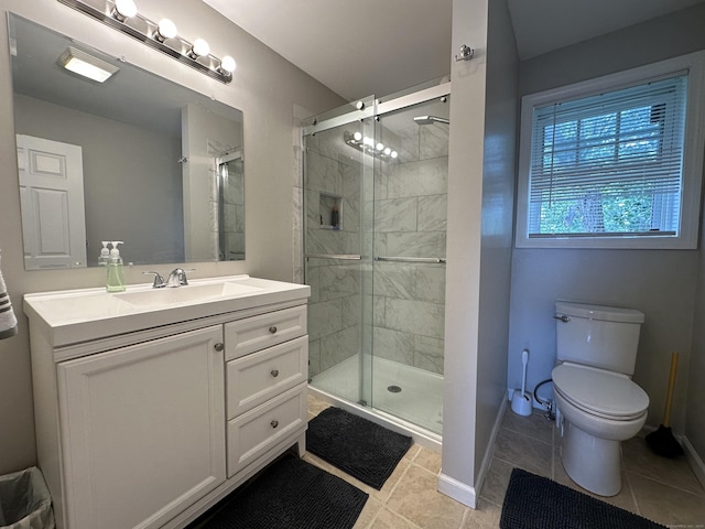 39 Ames Ave Unit A, Meriden, CT 06451 - bathroom with vanity, a stall shower, and tile patterned floors