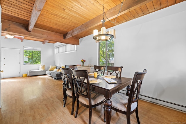 421 Glenbrook Rd Apt 2, Stamford, CT 06906 - dining space with a wooden ceiling with exposed beams, light wood-type flooring, and a baseboard radiator