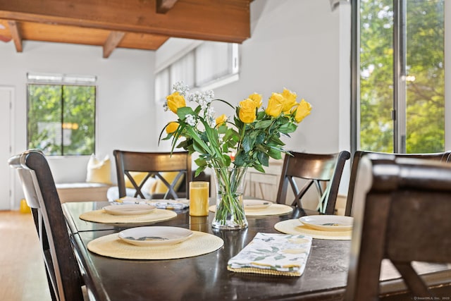 421 Glenbrook Rd Apt 2, Stamford, CT 06906 - dining space with a wooden ceiling with exposed beams