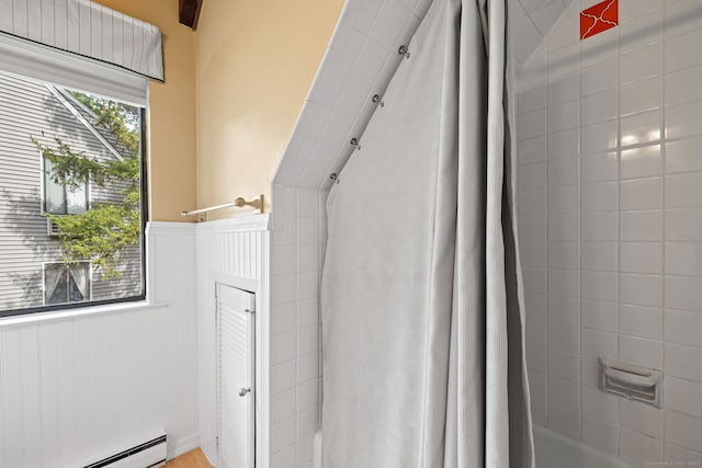 421 Glenbrook Rd Apt 2, Stamford, CT 06906 - full bathroom with a baseboard radiator and shower / bath combination with curtain